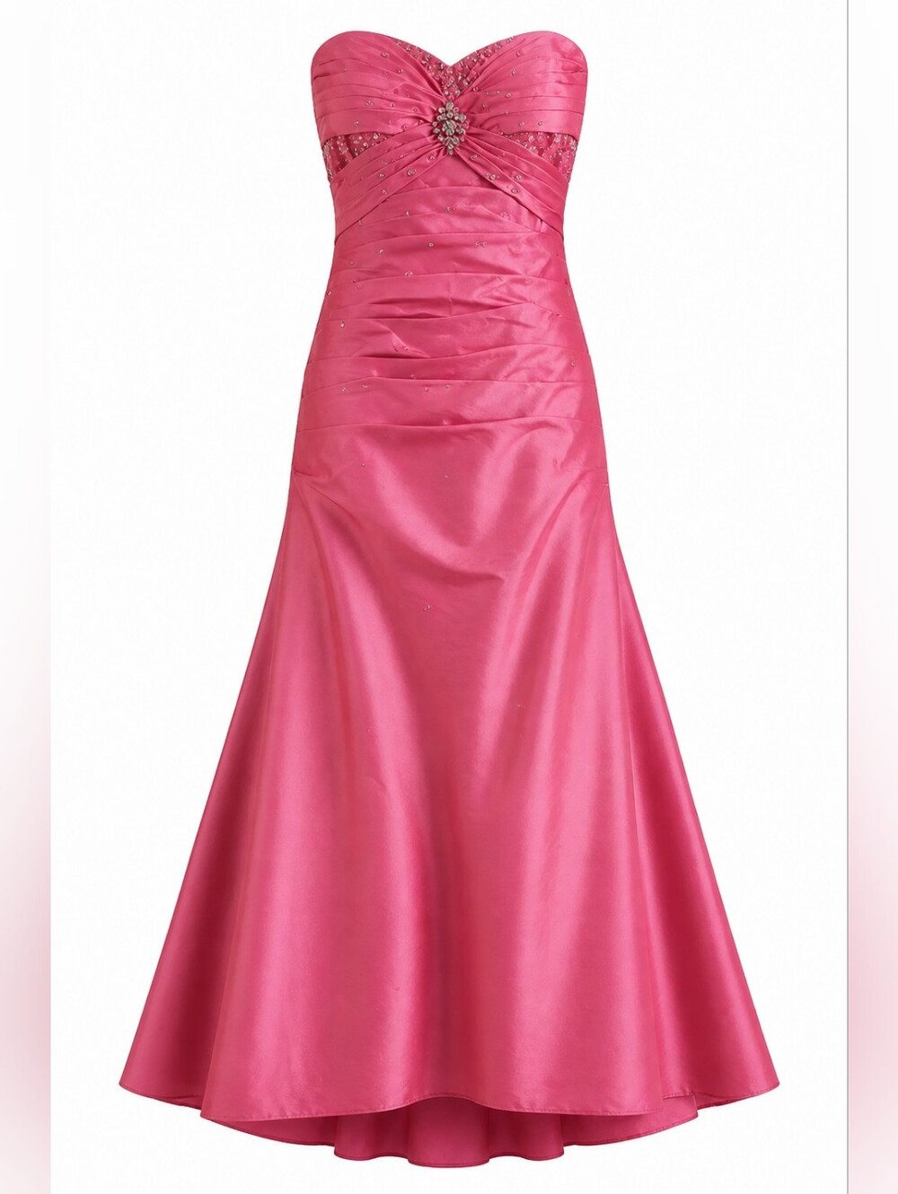 Vintage Y2K Hot Pink Rhinestone Corset Back Strapless Formal Gown Dress 4011